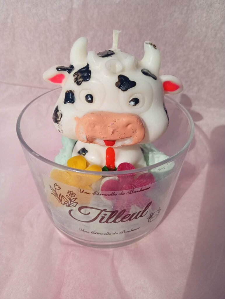 Bougie parfumée tilleul avec décoration vache artisanale
