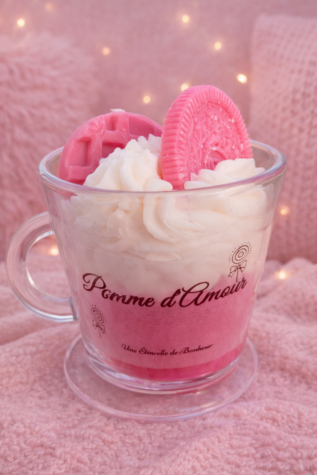 Bougie parfumée pomme d’amour artisanale dans pot en verre